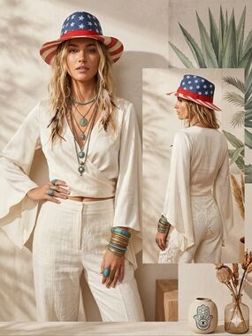 New American Flag Fedora Patriotic Straw Hat USA Independence Day Burlap Unisex